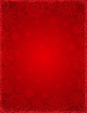 Red christmas background with  frame of snowflakes and stars,  vector illustration