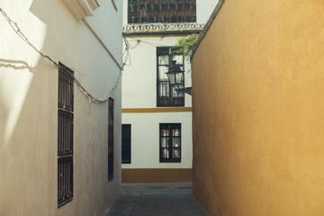 Fototapeta na wymiar Escena diurna de calle típica de Sevilla, Andalucía, España en un día soleado de verano