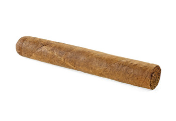 Side view of brown cigar isolated on white background