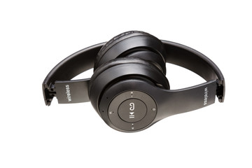 Obraz premium Black wireless headphones. Headphones isolated on white background