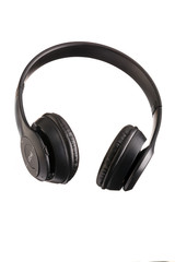 Fototapeta na wymiar Black wireless headphones. Headphones isolated on white background