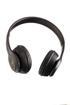 Black wireless headphones. Headphones isolated on white background