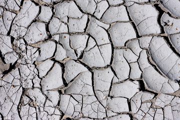 Texture, background of dry cracked earth ground. Global shortage of water on planet. Deep cracks in...