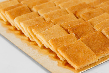square shortbread biscuits with sugar. fresh homemade cookies