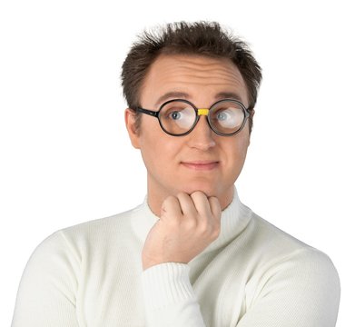 Young Man With Glasses In White Sweater Close-up - Isolated