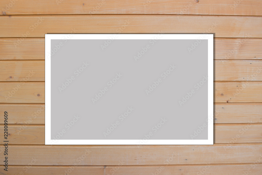 Aufkleber light style wood planks. photo frame mock up. empty space for text design and message