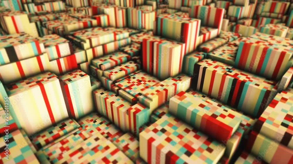 Poster abstract wave surface of moving multi-colored cubes