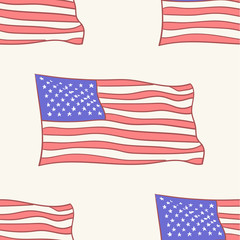 Obraz premium USA flag vector icon pattern, seamless, tile, background hand drawn style vector doodle design illustrations