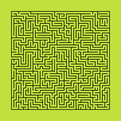 Square maze on yellow green background with dark green lines
