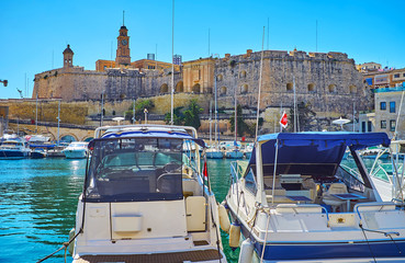 The bastion behind the yachts, Birgu, Malta