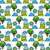 color trees with mountains and bushes plants background