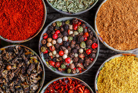 Big set of Indian spices and herbs .