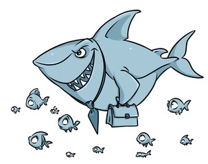 Predatory fish shark business competition superiority cartoon illustration isolated image
