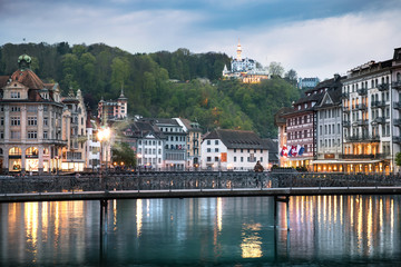 Fototapeta na wymiar A photo of beautiful Lucerne after the sunset