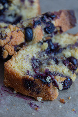 Closeup Slice of Home Made Blueberry Loaf Cake
