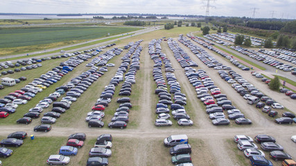 Aerial view on a temporary parking lot