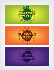 happy halloween circle gradient banner, roughen night party with text, vector illustration