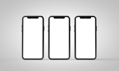 Modern frameless smartphone 3D mock up with blank white screen. 3D Rendering
