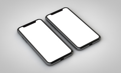 Modern frameless smartphone 3D mock up with blank white screen. 3D Rendering