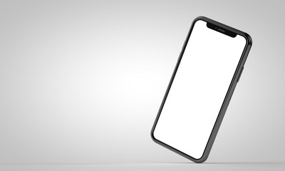 Modern frameless smartphone 3D mock up with blank white screen. 3D Rendering