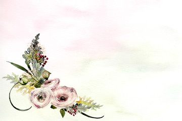 watercolor background with rose arrangement - 220017484