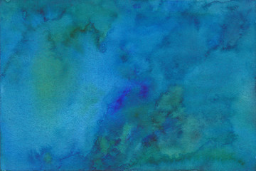 hand painted deep blue and green watercolor texture  - 220017867