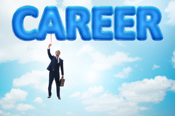 Businessman flying in career concept