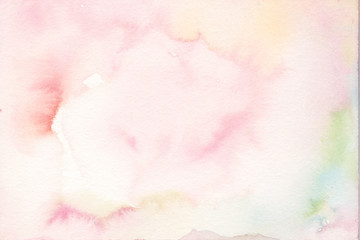 hand painted watercolor background texture in pink with green and yellow  - 220018272