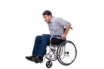 Fototapeta na wymiar Man on wheelchair isolated on white background