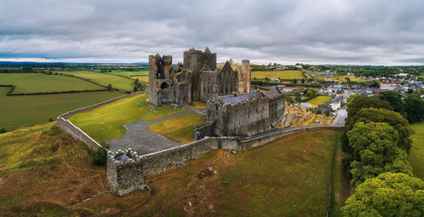 Aerial panorama of the Rock of Cashel in Ireland