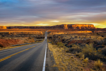 Sunset over an empty road in Utah