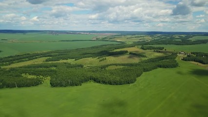 Beautiful drone shot of the russian fields and forest