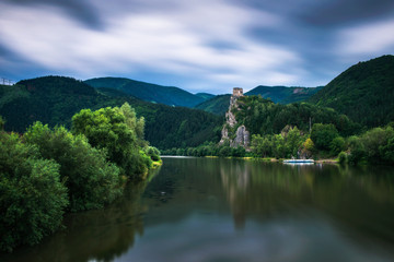 Fototapeta na wymiar Ruins of the Strecno Castle and the Vah river in Slovakia