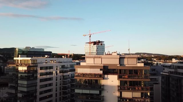 Aerial footage of buildings in Skoyen urban area, Oslo, Norway