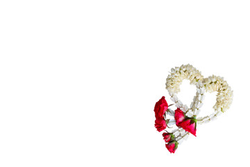 Isolated of  garland,lei of flowers,to worship of the virtues with  red rose and white crown flower