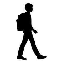 Isolated silhouette of a boy going with a backpack to a school