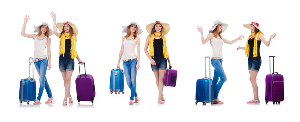 Woman going to summer vacation isolated on white