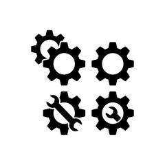 Gears web icons for settings, setup and service. Cog wheels and wrench icons. Cogwheel and spanner.