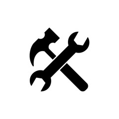 Wrench and hammer crossed icons. Settings, tools web icon. Spanner and hammer crossed. Under construction.