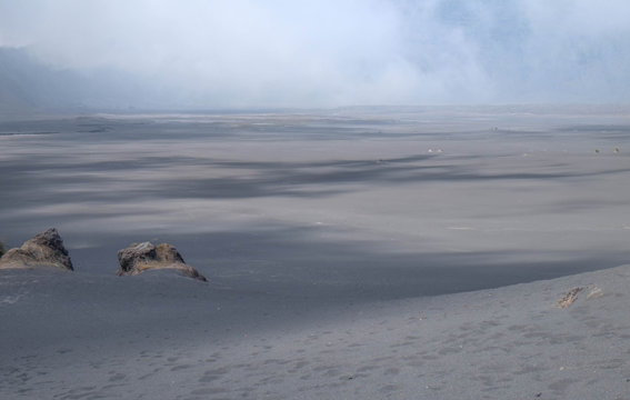 Fototapeta black ash sand dunes in Bromo Tengger national park, Whisper sand at Java island in JAVA, INDONESIA