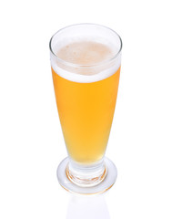 Beer with bubble on glass isolated on white background