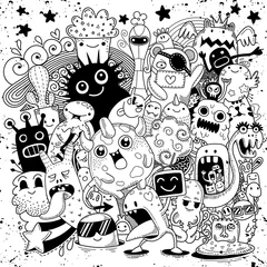 Selbstklebende Fototapeten Vector illustration of Doodle cute Monster background ,Hand drawing Doodle © 9george
