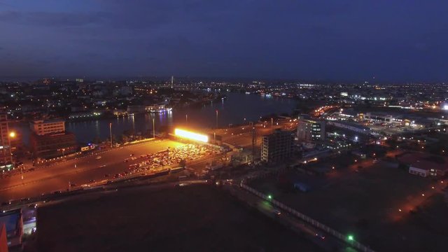 Aerial (Drone) Shot of Victoria Island Extension/Lekki Peninsula, Lagos, Nigeria at Night