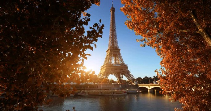 Seine in Paris with Eiffel tower in autumn time