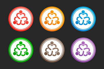 Three People Heart Icon Set. Vector Design