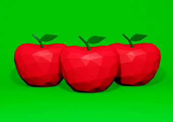 low poly apple isolated on green background, 3D illustration