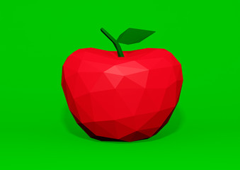 low poly apple isolated on green background, 3D illustration