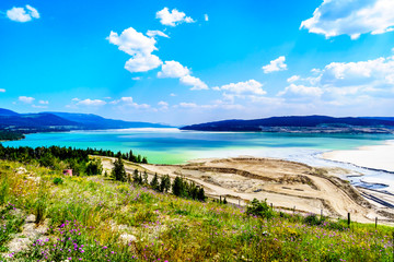 Naklejka premium A large Tailings Pond along the Highland Valley Road between Ashcroft and Logan Lake from the Highland Copper Mine in British Columbia, Canada
