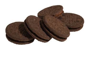 chocolate cookies with cream filling, isolated on white