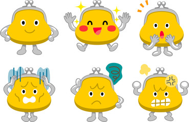 財布のキャラクター_6種類の表情とポーズ
